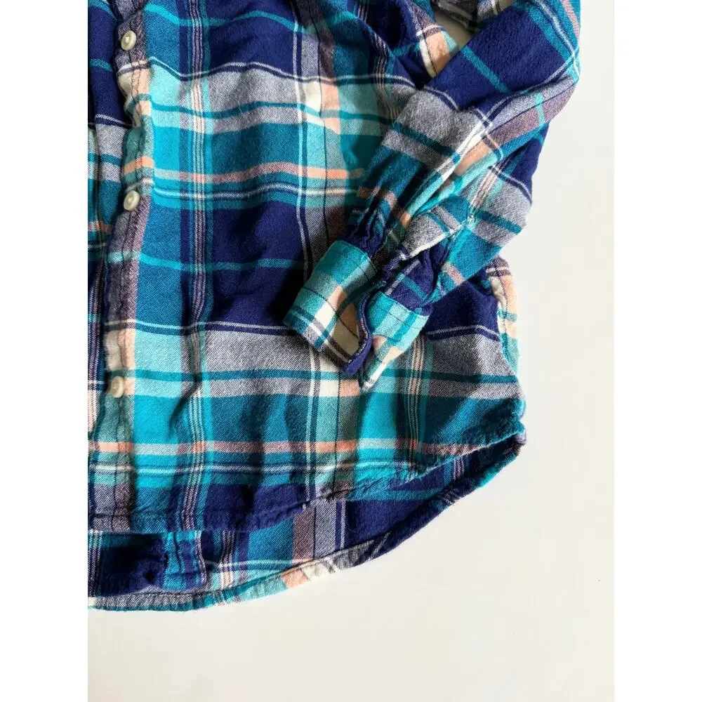Old Navy Girls' Blue Plaid Flannel Shirt, Large - Comfy & Stylish!
